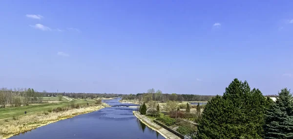 Panoramiczny Widok Rzekę Warta Lyszkowicach Polska — Zdjęcie stockowe