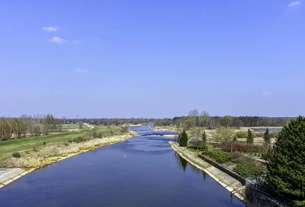 Panoramiczny Widok Rzekę Warta Lyszkowicach Polska — Zdjęcie stockowe