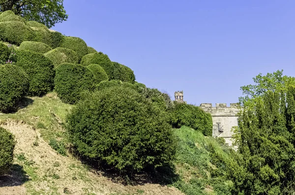 stock image Warwick Castle in green in Warwick,  Warwickshire, United Kingdom on 21 April 2019