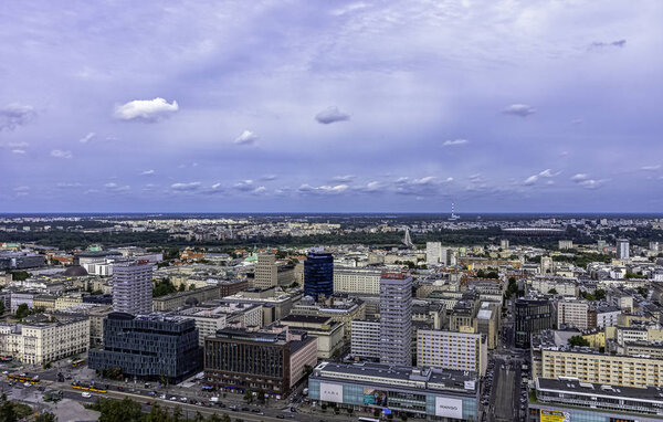 Panoramic view of Warsaw, Masovia, Poland on 14 August 2019