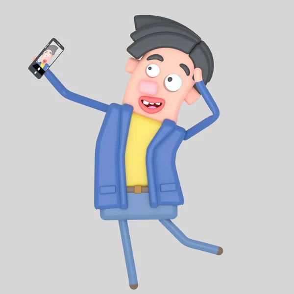 Uomo Che Selfie Con Autoritratto Illustrazione Foto Stock
