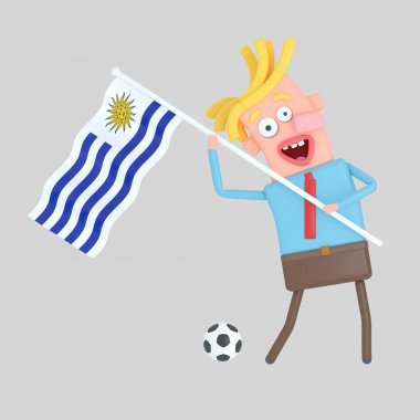 Uruguay bayrağı tutan adam. 3D illustation