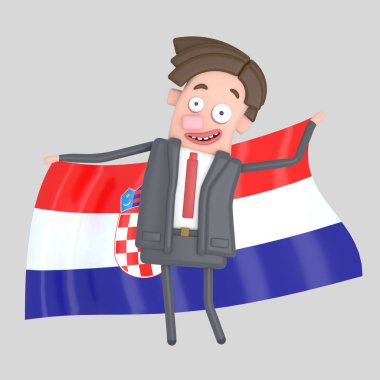 Hırvatistan'ın büyük bir bayrak tutan adam. 3D çizim