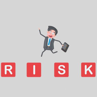 Adam küpleri risk dağın üstünden atlama. 3D çizim