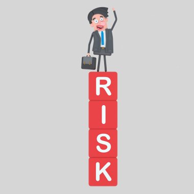 Küpleri risk dağını ayakta adam. 3D çizim
