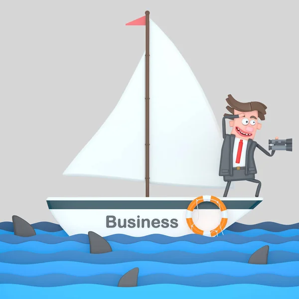 Businessman Sailboat Sea Illustration — Stock Photo, Image