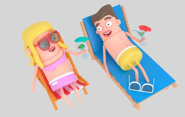 Пара Сонцезахисними Окулярами Пляжі Розслабляє Коктейль Ілюстрація Ліцензійні Стокові Фото