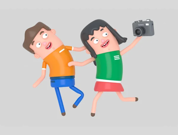 一对年轻夫妇拿着一张自拍的相机拍照 — 图库照片