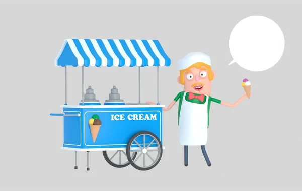 Ice Cream Seller Front Ice Cream Car Illustration — Stock Photo, Image