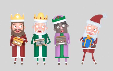 Ağaç Magic krallar ve Noel Baba tutarak sunar. İzole. 3D çizim.