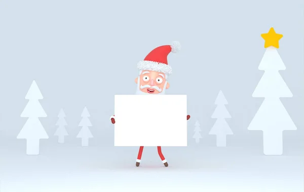 Santa Claus Holding White Placard Forest Isolated Illustration — Stock Photo, Image