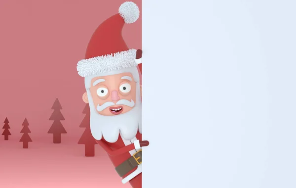 Santa Claus Innehav Vit Plakat Röd Skog Illustration — Stockfoto