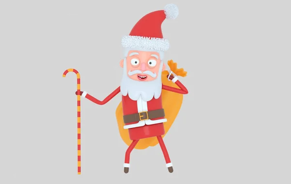 Santa Claus Trzyma Worek Boże Narodzenie Białym Tle Ilustracja — Zdjęcie stockowe