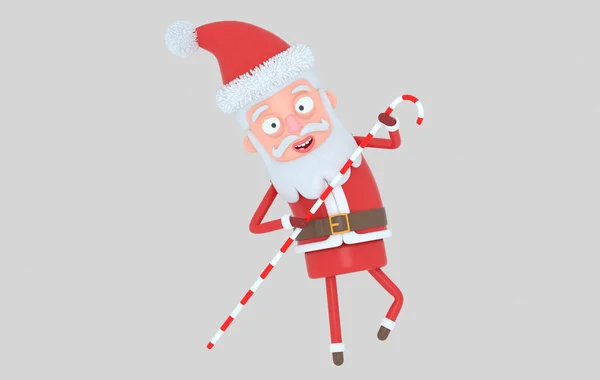 Babbo Natale Con Mano Una Caramella Grande Isolato Illustrazione — Foto Stock