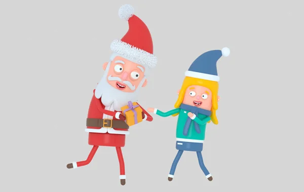 Weihnachtsmann Der Mädchen Ein Geschenk Macht Vereinzelt Illustration — Stockfoto