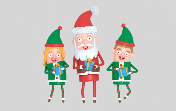 Pareja Elfos Santa Claus Ilustración —  Fotos de Stock