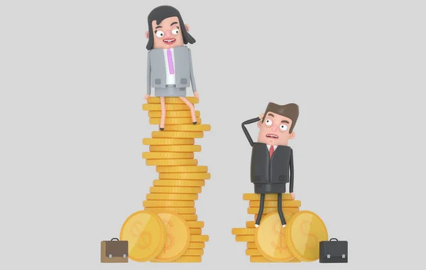 Gender wage difference concept. Business people sitting on top of pile of coins. Isolated. Isolated. Easy automatic vectorization. Easy background remove. Easy color change. Easy combine. 6000x3800 - 300DPI For custom illustration contact me.