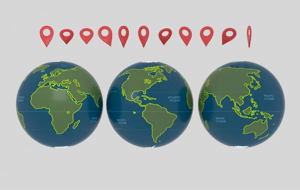 Dünya Haritası Küre Mundi Konum Simgesi Boyutlu Illüstrasyon Zole Edilmiş — Stok fotoğraf