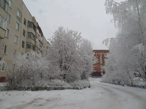 Paisaje Con Vistas Ciudad Cubierta Nieve Kanash Rusia — Foto de Stock