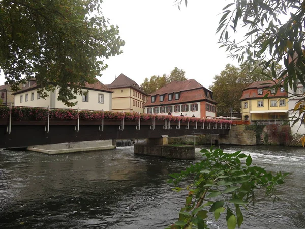 Weergave Van Voetgangersbrug Stad Bamberg Duitsland — Stockfoto