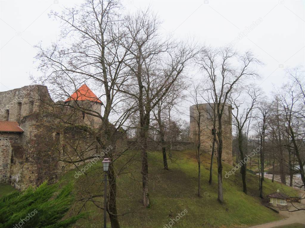 Landscape overlooking the castle in the city of Cesis