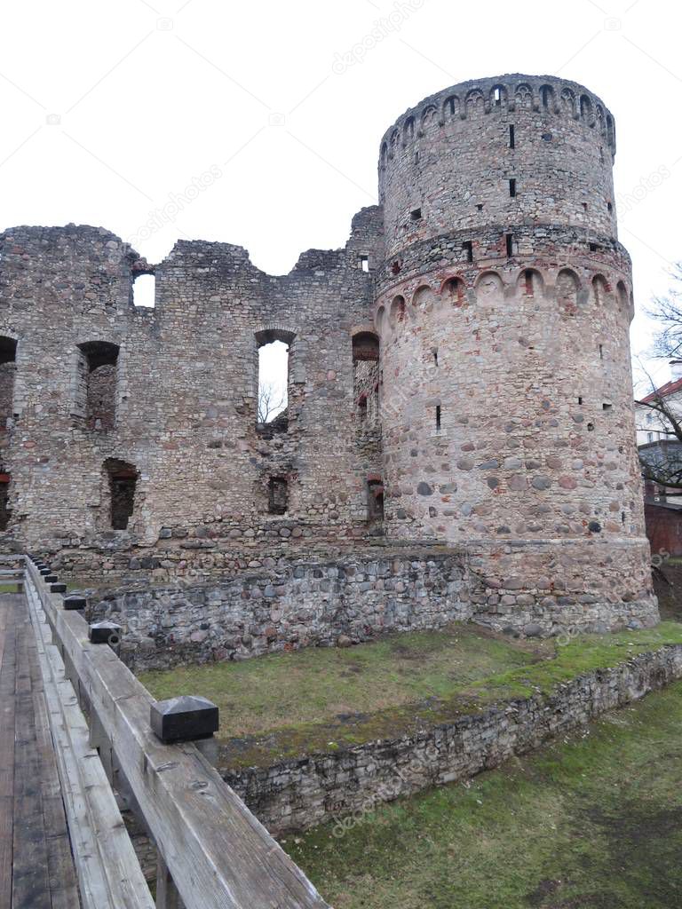 view of the ancient castle in the city of Cesis