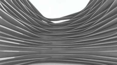 Fütüristik beyaz renk Galeri etrafa geniş iç için soyut yapı ile üzerinden uçmak. 3D animasyon