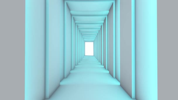Vuele Través Color Blanco Futurista Con Interior Espacioso Azul Claro — Vídeos de Stock