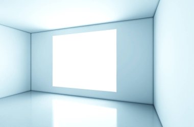 Boş oda beyaz duvar ve büyük pencere ile ev iç işleme. yansıma katlıdır. 3D render