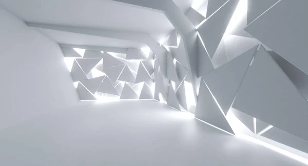 Futuristic Interior Decorate White Abstract Triangle Sheet Empty Room Natural — Stock Photo, Image