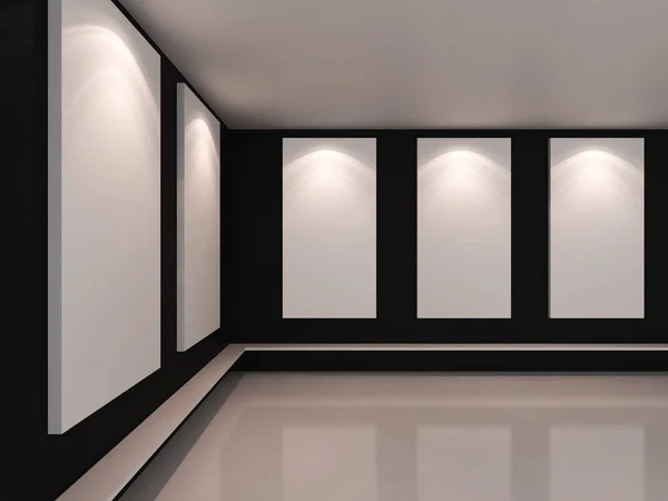 Leere Raumausstattung mit weißer Leinwand an farbiger Wand — Stockfoto