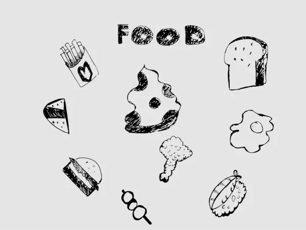 Σχέδιο του φαγητού κινουμένων σχεδίων που ορίζεται σε λευκό φόντο. — Διανυσματικό Αρχείο