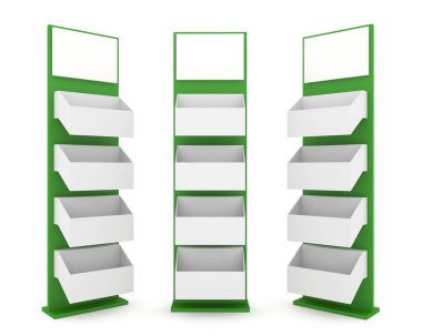 Renkli yeşil raflar standı tasarımı