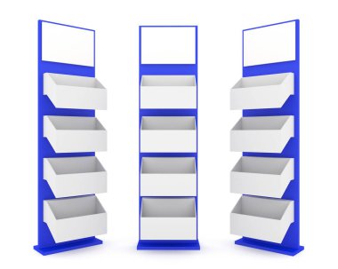 Renkli mavi raflar standı tasarımı