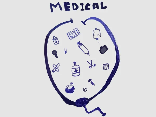 Tekening van Cartoon Medical set op witte achtergrond. — Stockvector