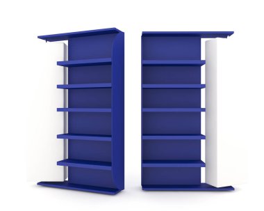 Renk mavisi raflar beyaz arkaplanda tasarım yapıyor