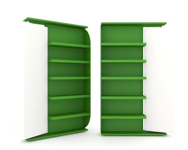 Color green shelves stand design on white background — Stock Photo, Image
