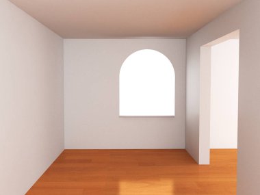 Boş oda duvar renk ve ahşap zemin ile dekore edilmiş