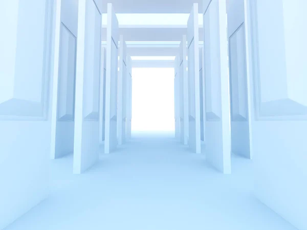 Futurystyczne wnętrze ozdobić białą abstrakcyjną ścianę do pustego pokoju — Zdjęcie stockowe