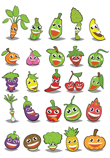 Obst Und Gemüse Cartoon Design Vektor Set — Stockvektor