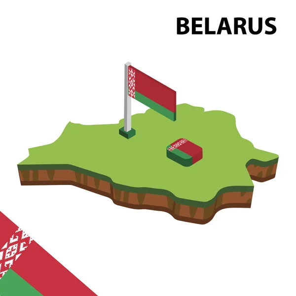 Izometrická Mapa Vlajka Běloruska Prostorový Izometrický Vektorový Obrázek — Stockový vektor