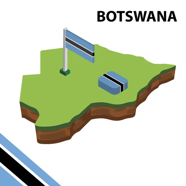 Isometrisk Karta Och Flagga Botswana Isometrisk Vektor Illustration — Stock vektor