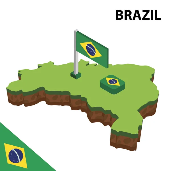 Ізометрична Карта Прапор Бразилії Ізометрична Векторна Ілюстрація — стоковий вектор