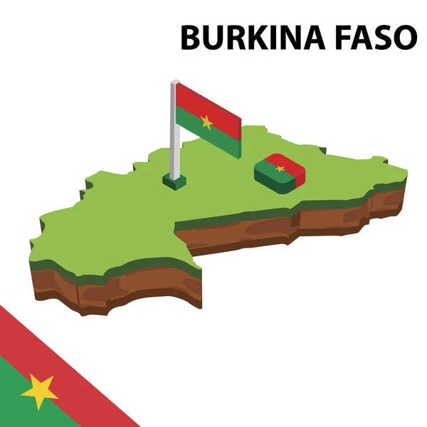 Isometrisk Karta Och Flagga Burkina Faso Isometrisk Vektor Illustration — Stock vektor