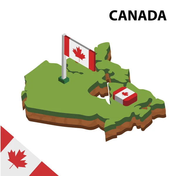 等轴测地图和加拿大国旗 等轴测矢量插图 — 图库矢量图片