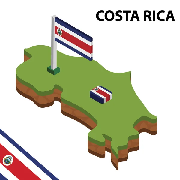 Izometrická Mapa Vlajka Kostariky Prostorový Izometrický Vektorový Obrázek — Stockový vektor