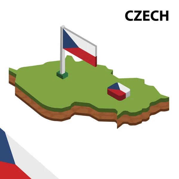 Isometrisk Karta Och Flagga Tjeckiska Isometrisk Vektor Illustration — Stock vektor