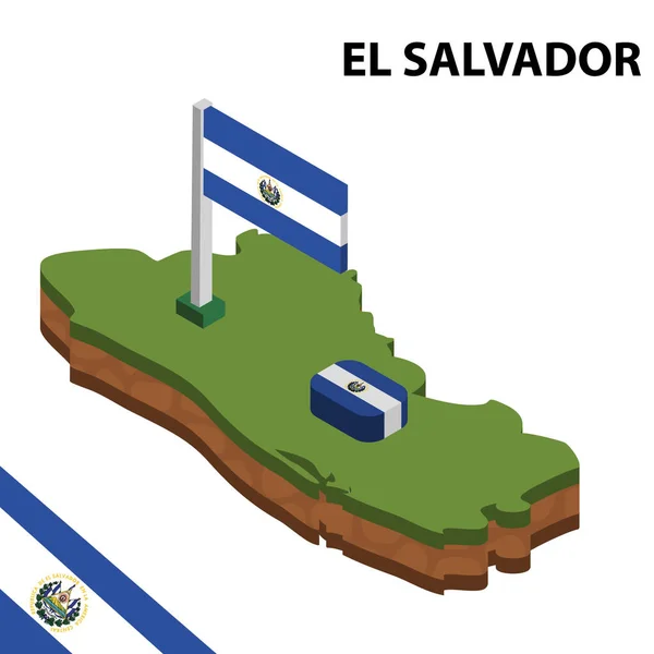 Mapa Isométrico Bandera Salvador Ilustración Vectorial Isométrica — Vector de stock