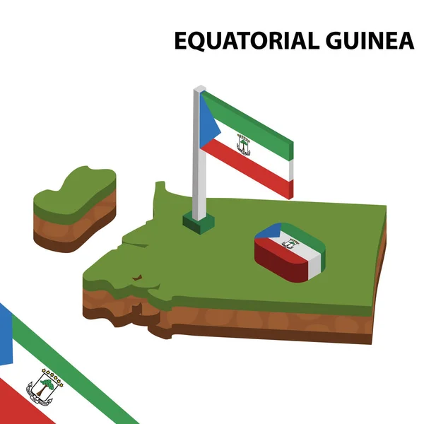 Izometrik harita ve Ekvator Ginesi bayrağı. 3d isometrik Vektör Çizimi