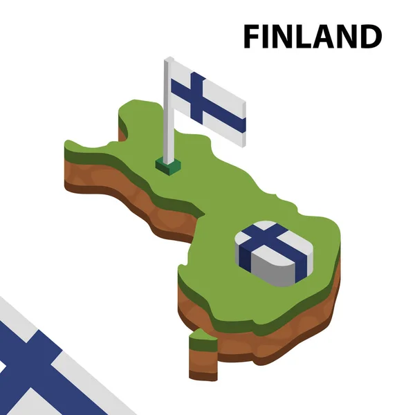 Isometrisk Karta Och Finlands Flagga Isometrisk Vektor Illustration — Stock vektor